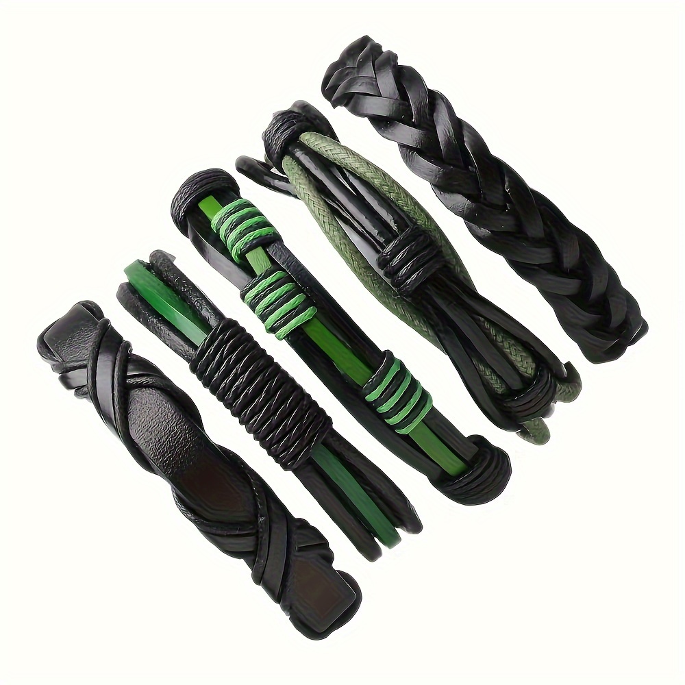 Retro Woven Pu Leather Bracelets Set For Men